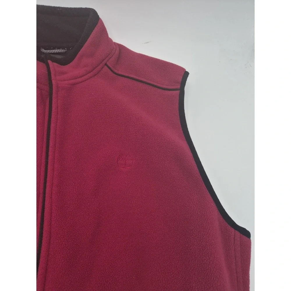 Timberland Fleece Vest Full Zip Mock Neck Sleeveless Jacket Red Mens Size large